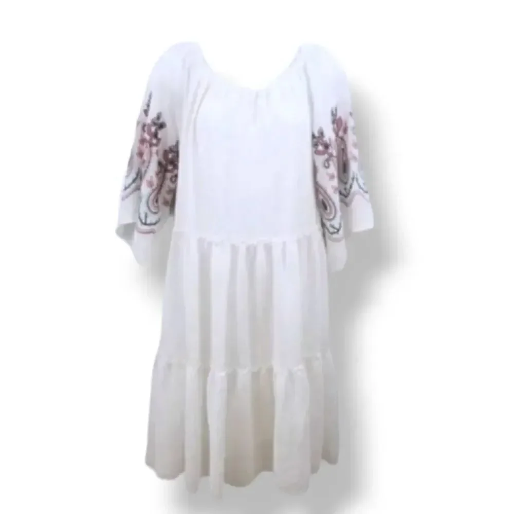 NEW Indigo Rose Textured Paisley Boho Off The Shoulder Dress in White Size Small